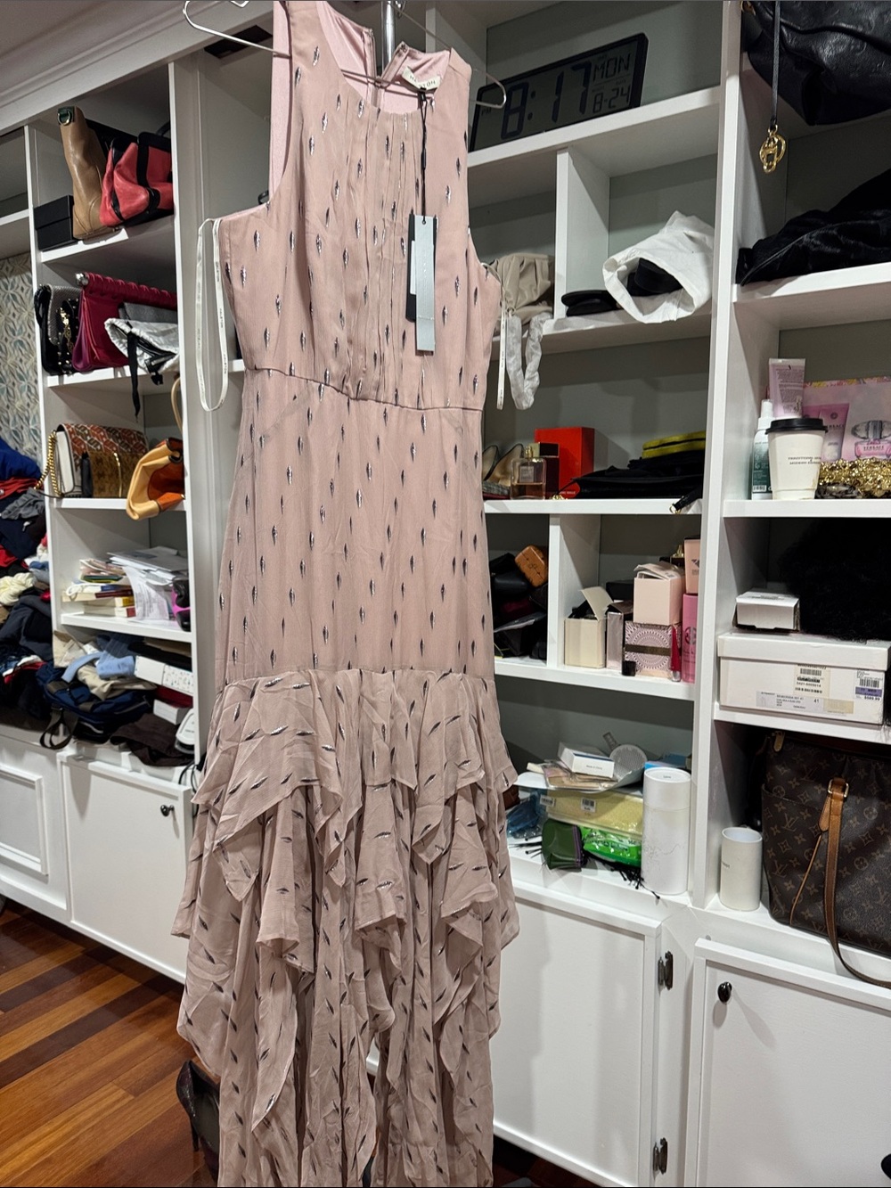 Halston Heritage Blush Pink Sleeveless Ruffle Maxi Dress